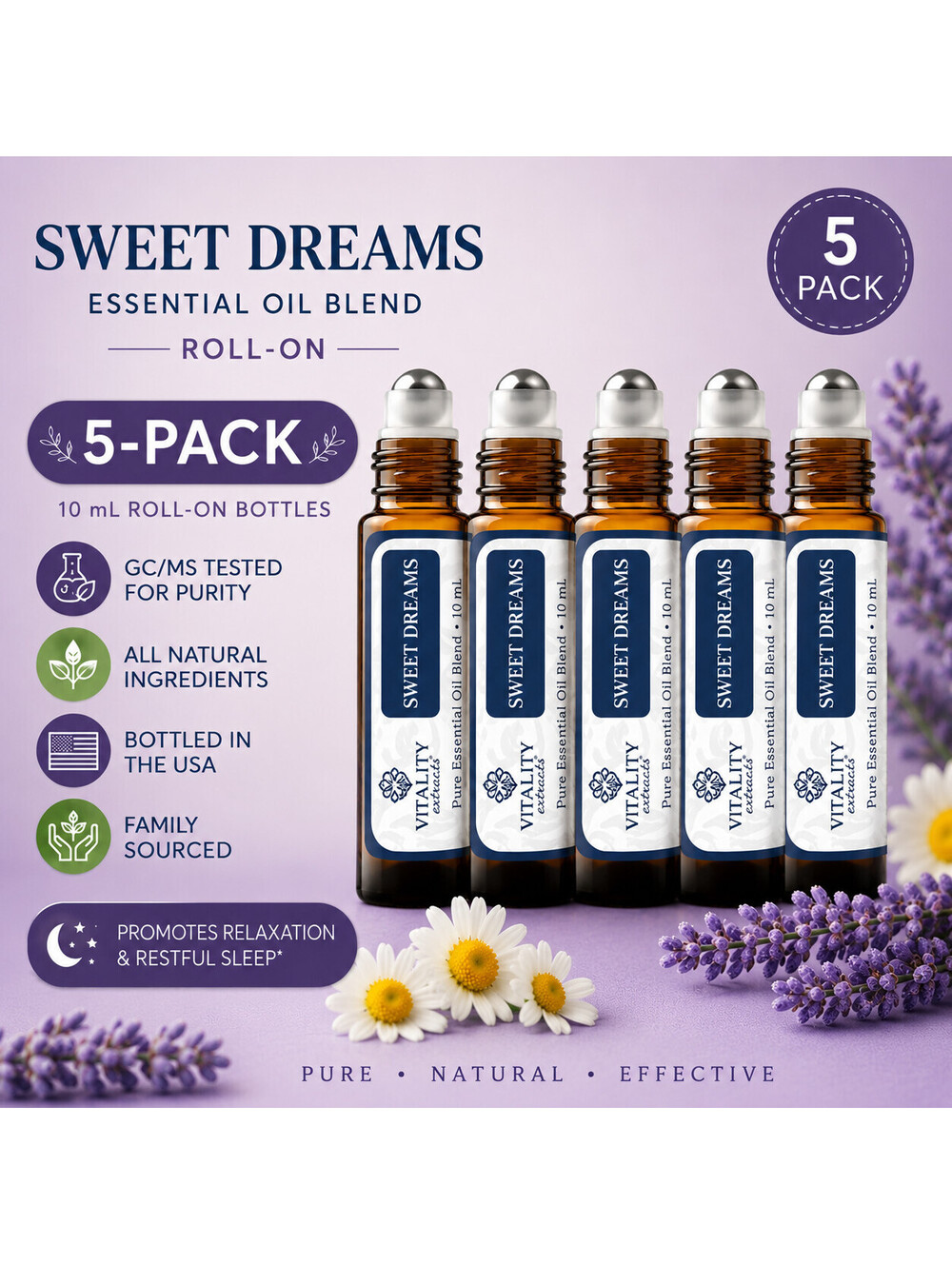 5-Pack Vitality Extracts Sweet Dreams Essential Oil Roll On 10mL Pure Blend